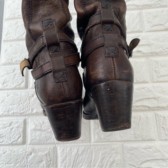 Frye Jane Strappy Tall Boots Leather Brown Sz 7.5 - Picture 4 of 10